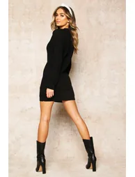 Crew Neck Jumper Dress - black - 1