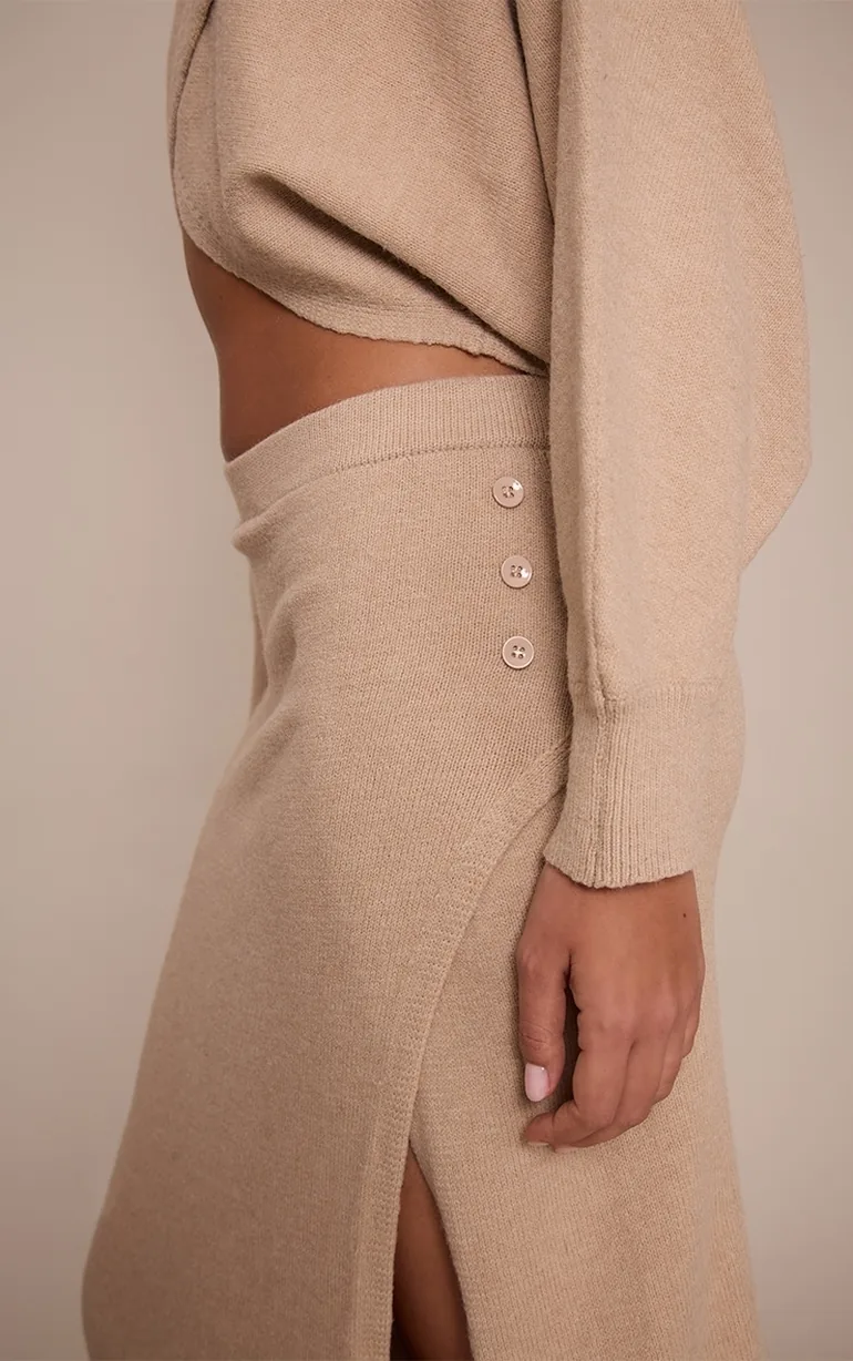 Camel Wrap Knit Maxi Skirt - 3