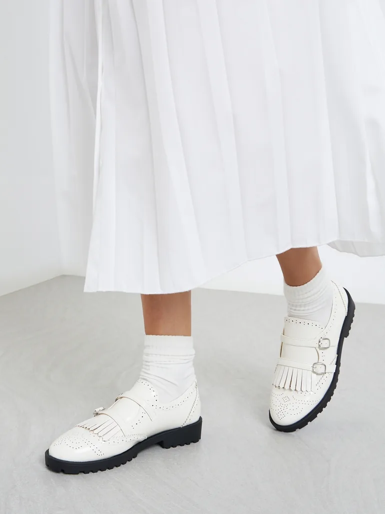 Casual Ruffle Detail Slip On Shoes with Double Buckle