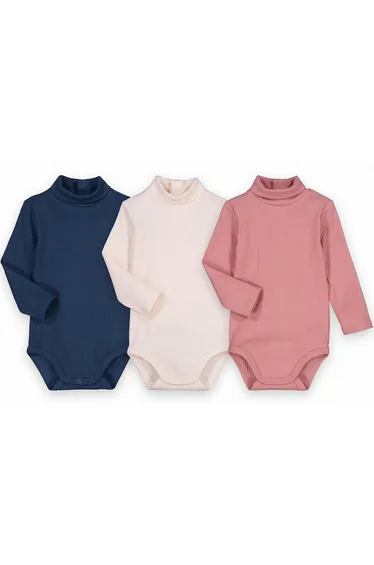 Pack of 3 Bodysuits with Turtleneck and Long Sleeves