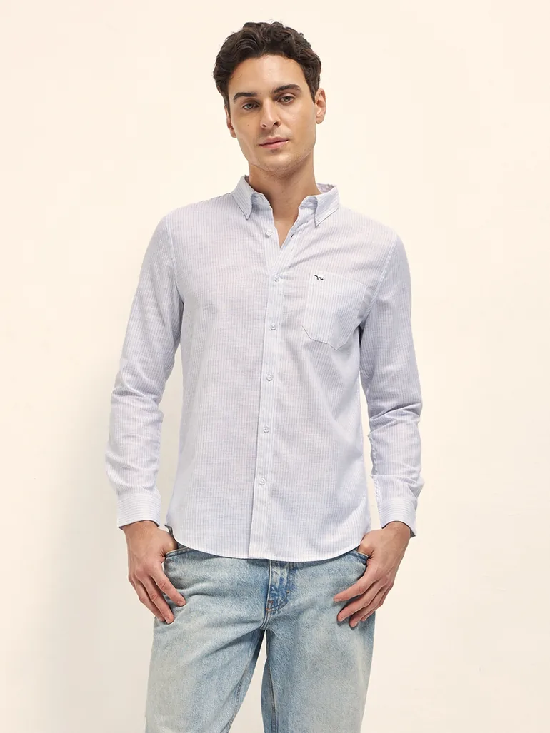 Men Cotton Striped Slim Fit Shirt - 4