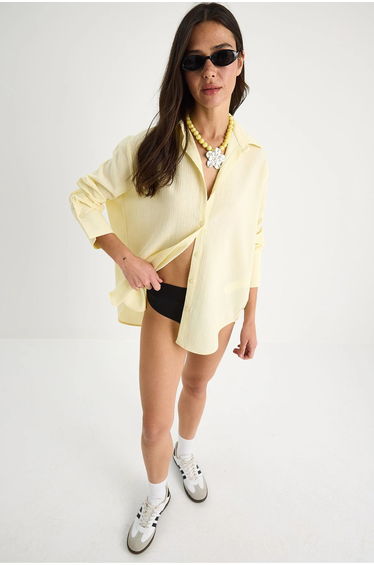 LUCCI Oversized Shirt with Pompom Detail