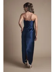 Scallop Detail Twill Column Dress - 3