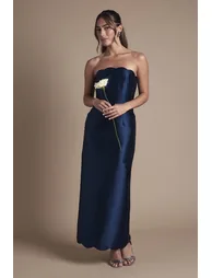 Scallop Detail Twill Column Dress