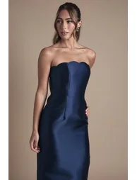 Scallop Detail Twill Column Dress - 1
