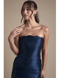 Scallop Detail Twill Column Dress - 2