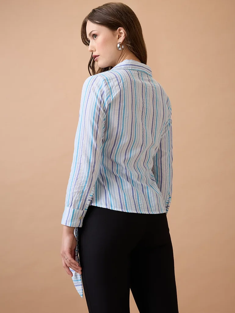 Blue Striped Workwear Wrap Shirt - 2