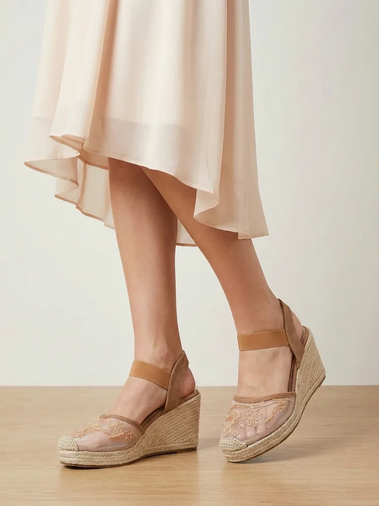 Women Brown Espadrille Wedge Sandals