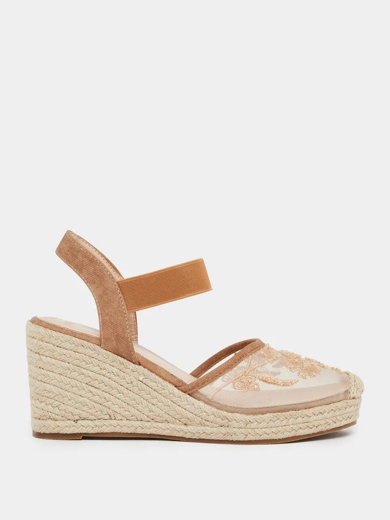 Women Brown Espadrille Wedge Sandals - 1