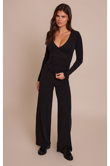 Black Soft Cotton Low Rise Straight Leg Lounge Trousers