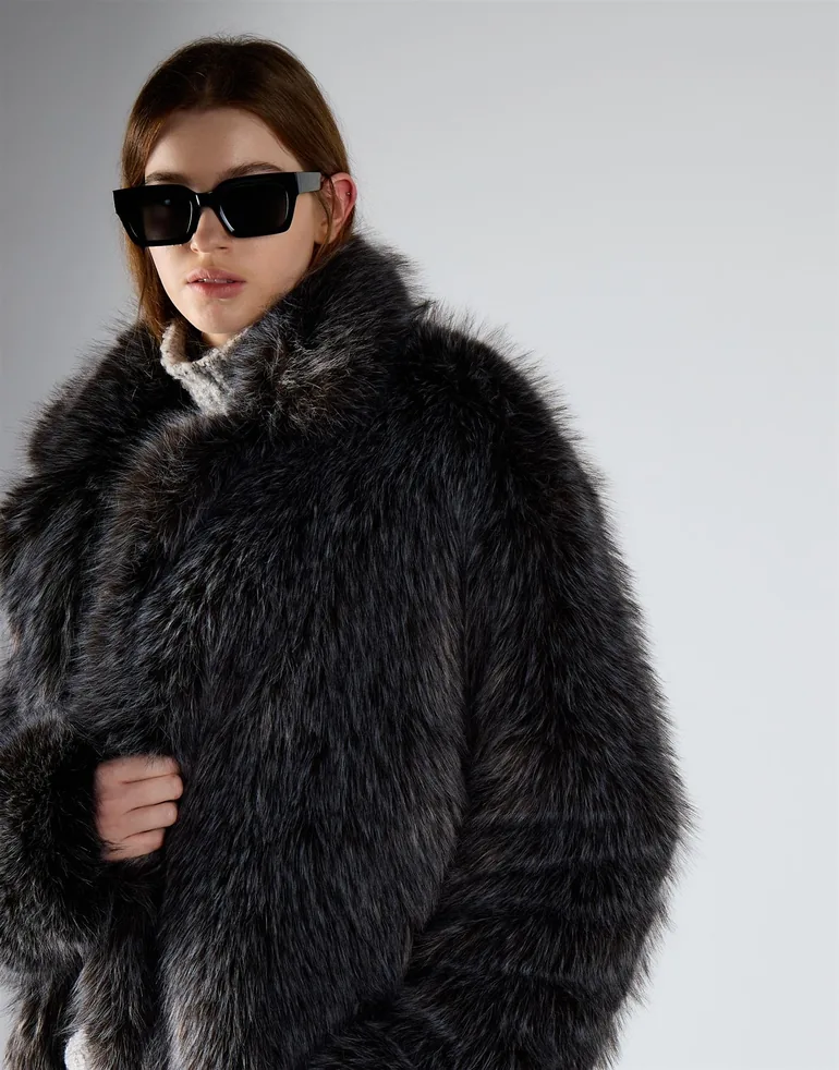 Dark Grey Tipped Fur Tie Waist Coat - 3