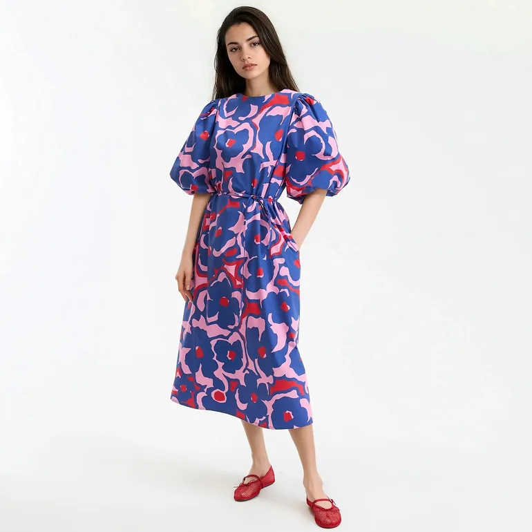 Floral Print Full Maxi Dress with Short Sleeves