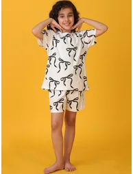 All-Over Bow Print Short Sleeve T-Shirt and Shorts Set