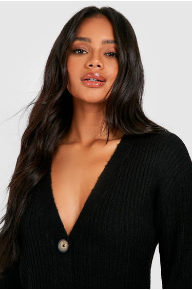 Soft Knit Button Through Midi Knitted Dress - black product thumbnail 4