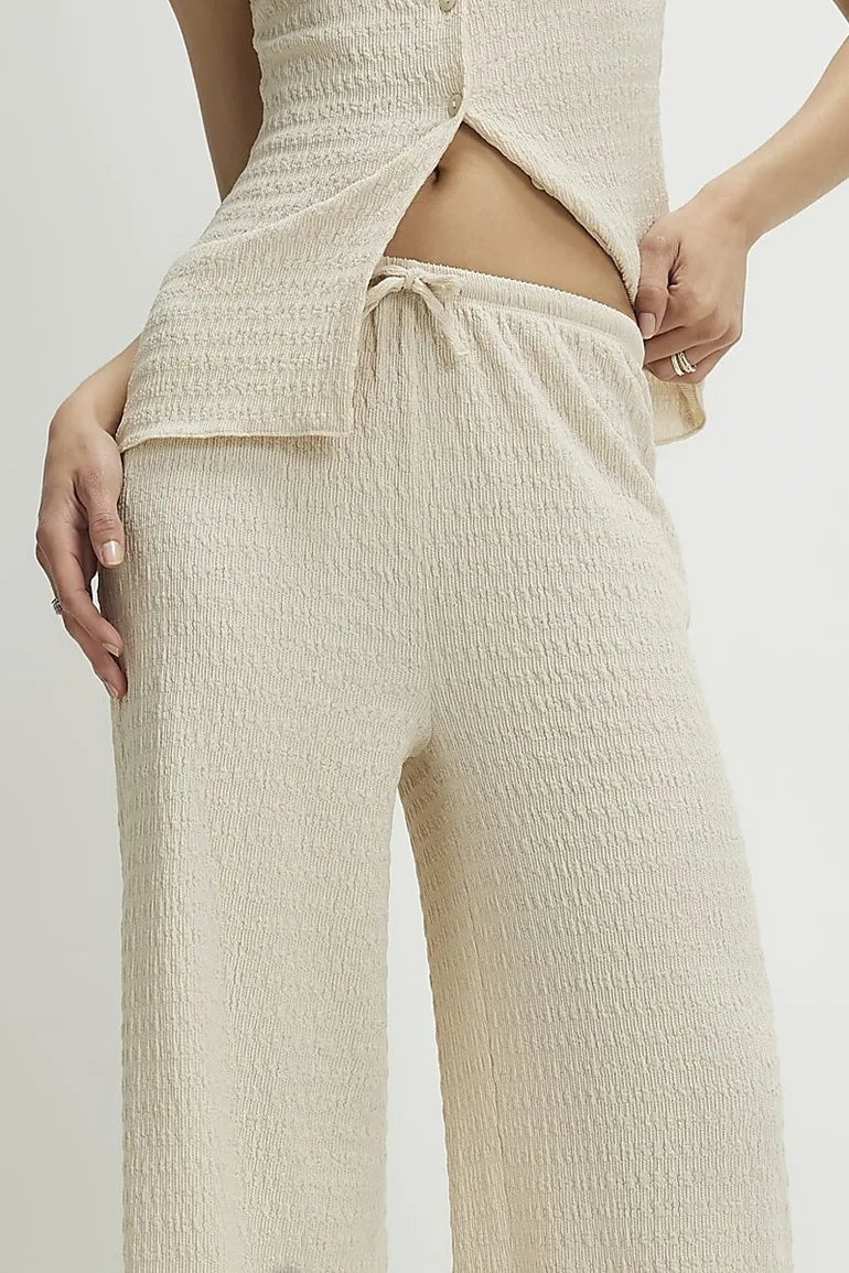 Beige Texture Wide Leg Trouser - 2