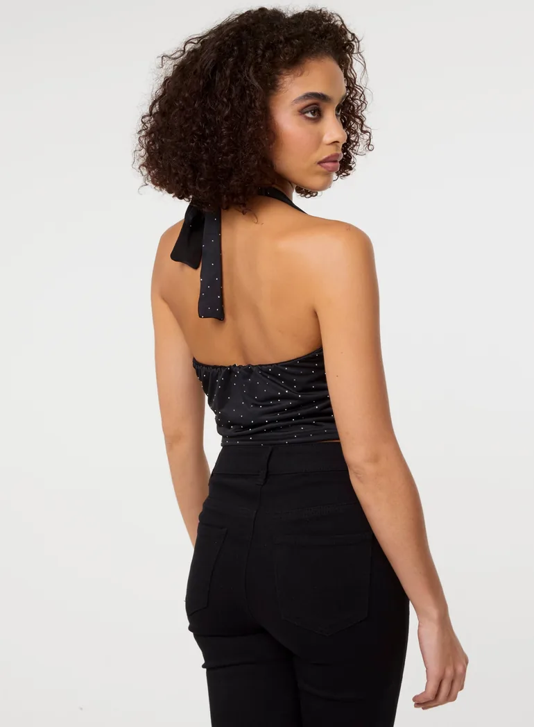 Diamante Slinky Halter Top - 3