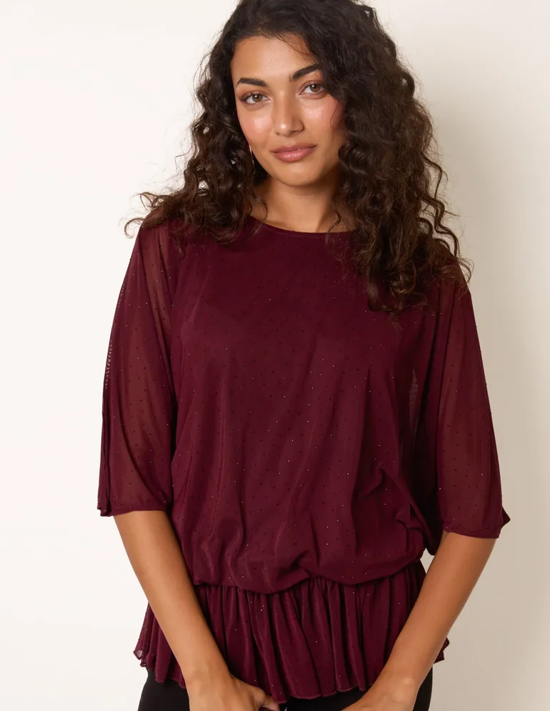 Mesh Diamante Batwing Top - 2