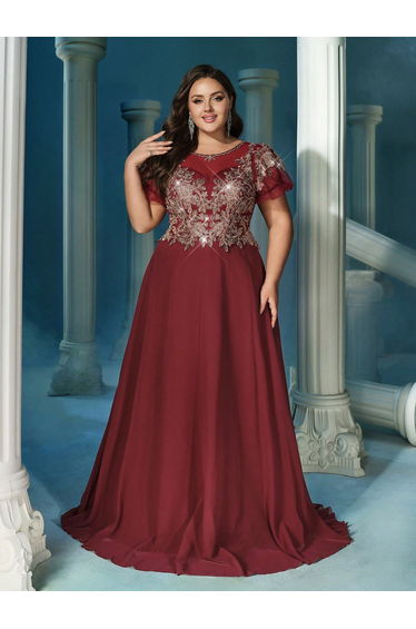 Plus Size Gorgeous Applique Embroidery Chiffon Gown Dress product thumbnail 2