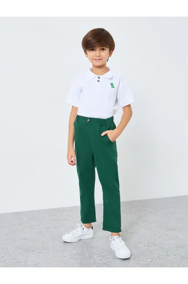 Boys Green Solid Pants with Elastic Waistband