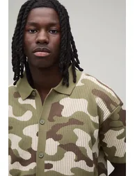 Oversized Ribbed Camo Knitted Shirt - camo - 2