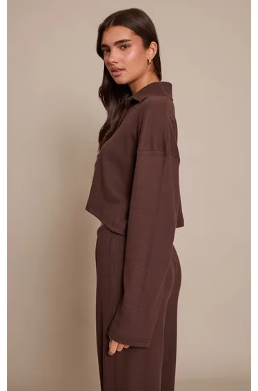 Chocolate Brown Brushed Rib Button Shirt