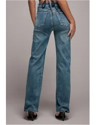 Mid Wash Straight Leg Denim Jeans - Blue by Goddiva denim - 3
