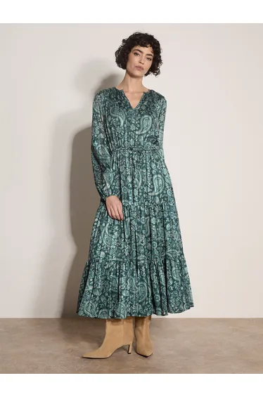 Satin Shimmer Paisley Midi Dress