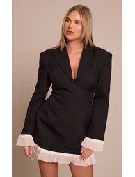 Shape Black Contrast Frill Blazer Dress - 5