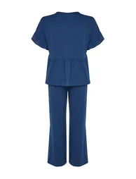 Plus Size Pajama Set - Navy blue - Plain - 7