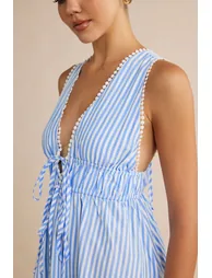 Stripe Print V-Neck Tie-Up Backless Sleeveless Mini Dress - 2