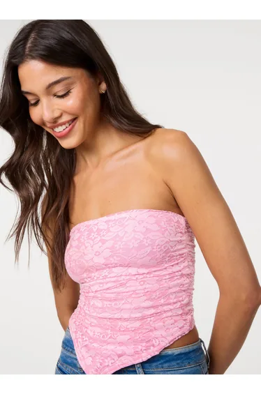 Bandeau Ruched Side Lace Top