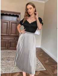 Silver Pleated Maxi Skirt
