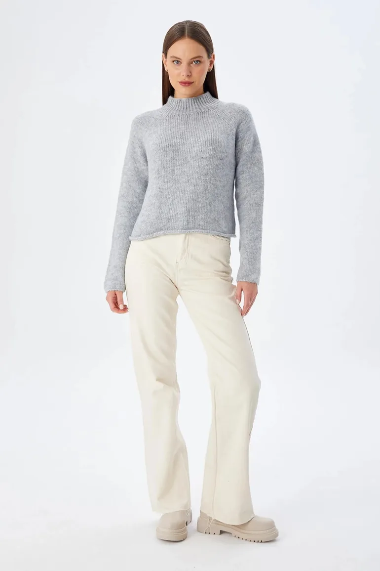 MIXRAY Women's Cropped Textured Knit Sweater