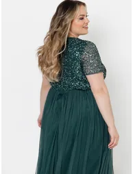 Maya Emerald Green Short Sleeve V Neckline Embellished Maxi Dress - 7