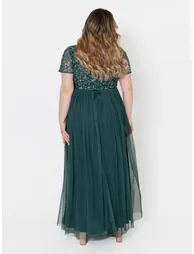 Maya Emerald Green Short Sleeve V Neckline Embellished Maxi Dress - 1