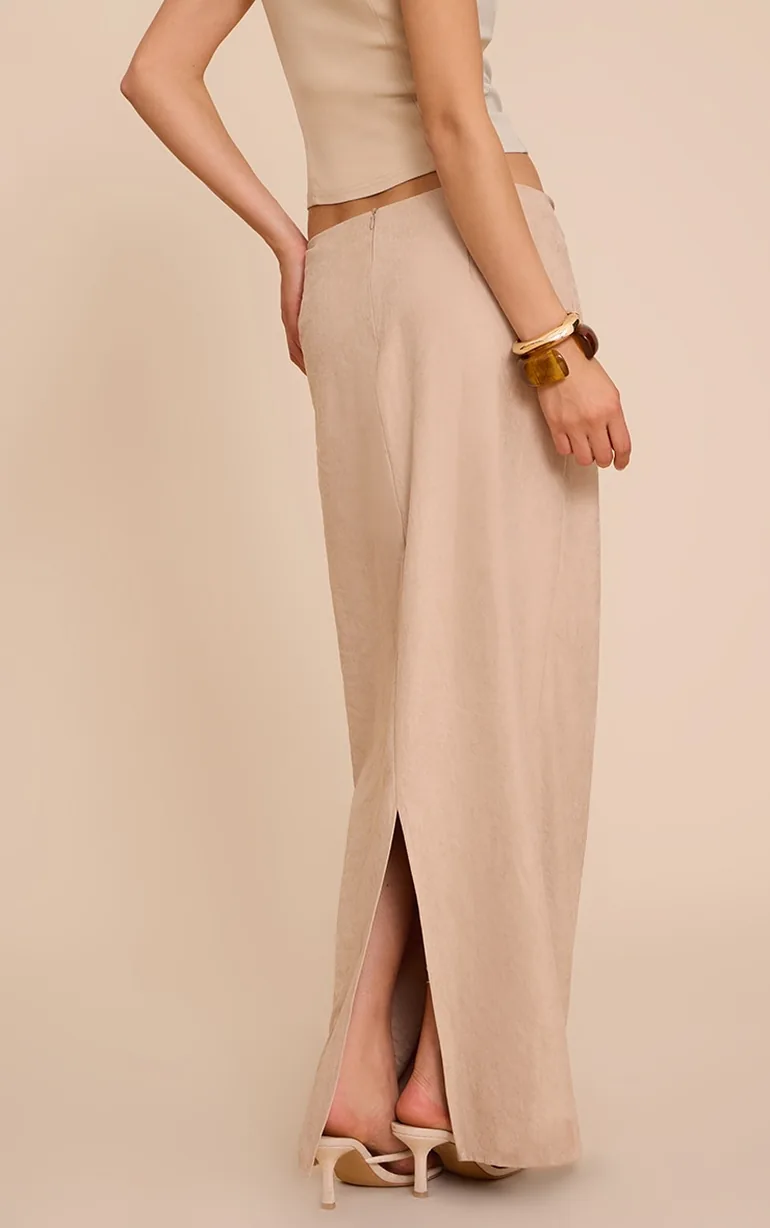 Beige Peachskin Drape Front Maxi Skirt - 2