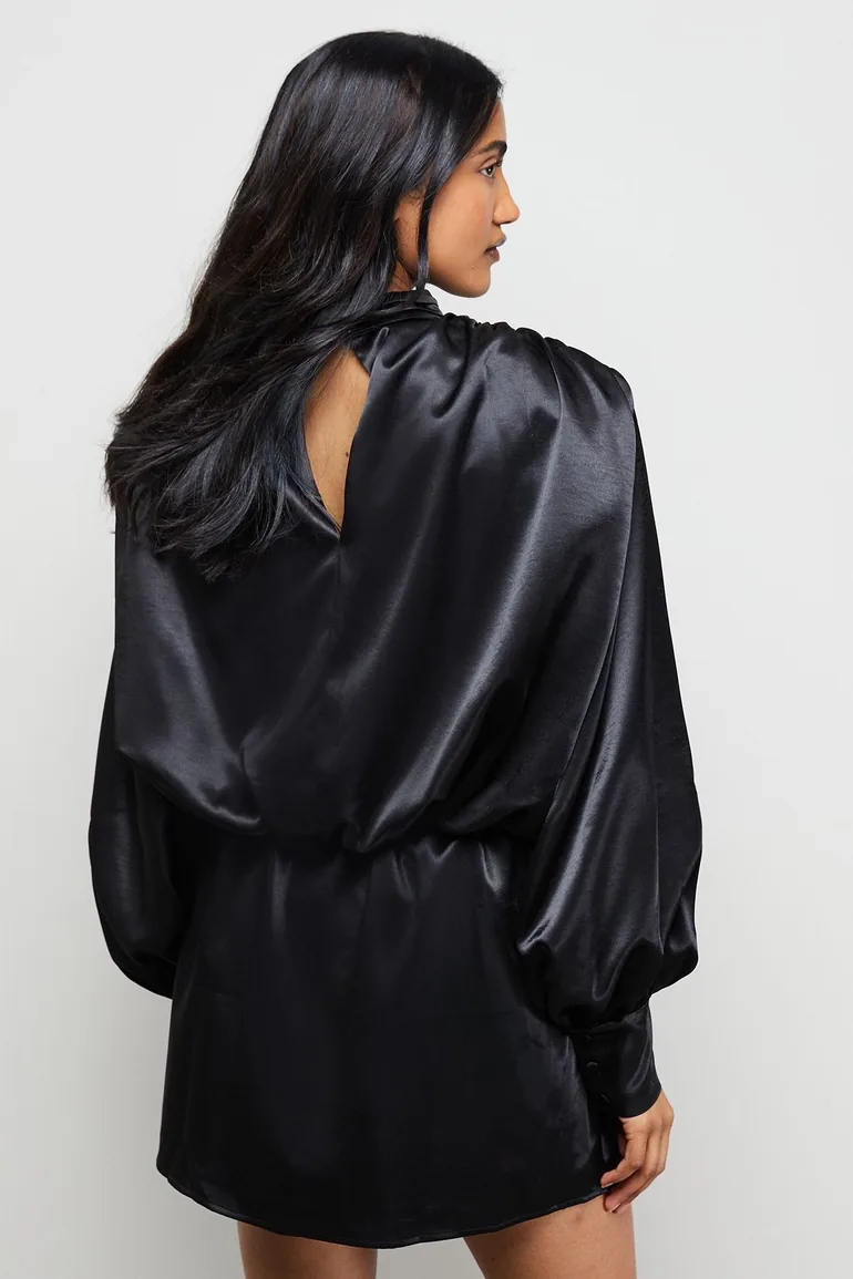 Extreme Shoulder Draped Satin Mini Dress - 2