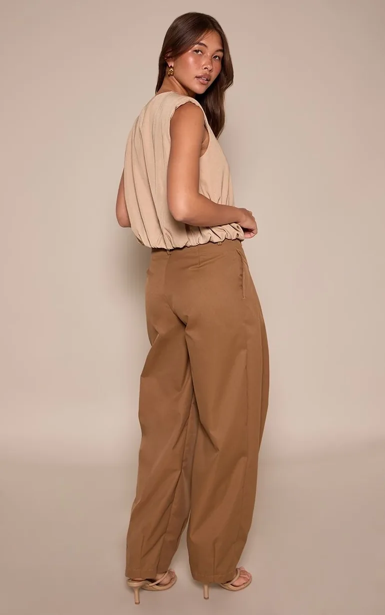 Camel Woven Pleated Balloon Trousers - 2