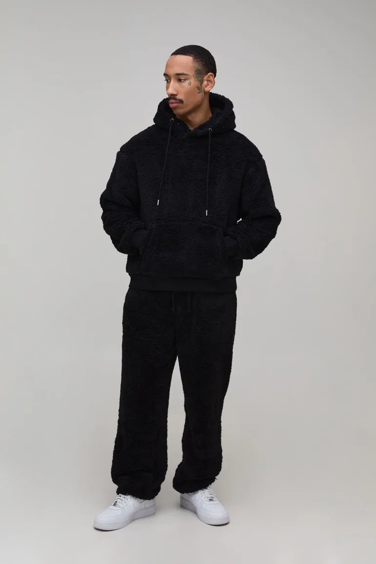 Oversized Boxy Borg Hooded Tracksuit - black