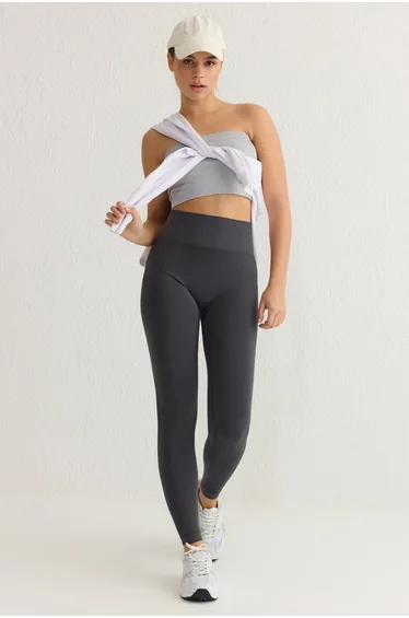 Anthracite Seamless Push Up Full Length Knitted Sports Leggings