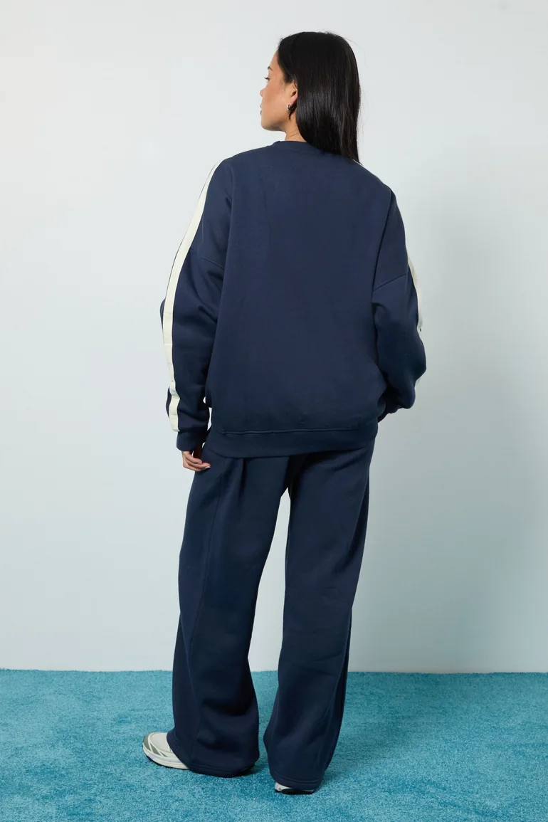 Stripe Detail Straight Leg Jogger - navy - 1