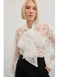 Floral Patterned Shirt with Scarf - 4