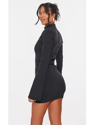 Tall Black Stretch Woven High Neck Flared Cuff Mini Dress - 1