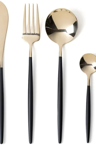 Barbule Golden Stainless Steel and Black 16-Piece Cutlery Set