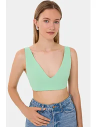 V-Neck Sleeveless Woven Crop Top - 1