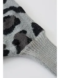 Fuzzy Leopard Batwing Sleeves Open Front Cardigan in Grey - 1