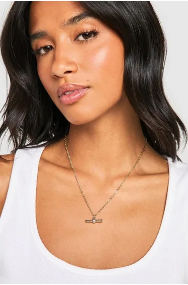 Gold T Bar Necklace - gold