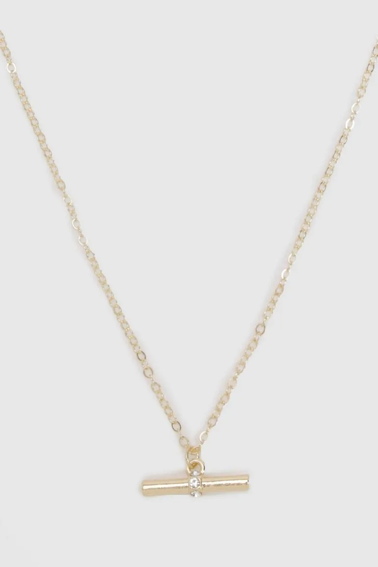 Gold T Bar Necklace - gold - 1