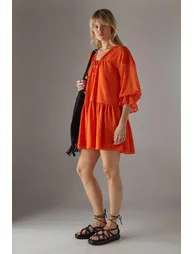 Dobby Chiffon Volume Sleeve Smock Mini Dress