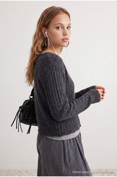 Anthracite Boat Neck Soft Textured Knitwear Sweater product thumbnail 2